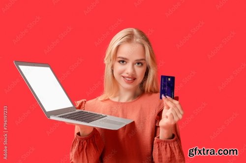Young Woman With Modern Tablet Computer 6xJPEG