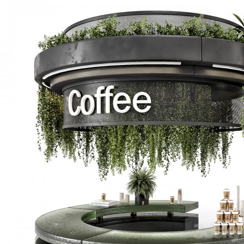 Coffee Reception Desk With Plants - Restaurant Set 1393