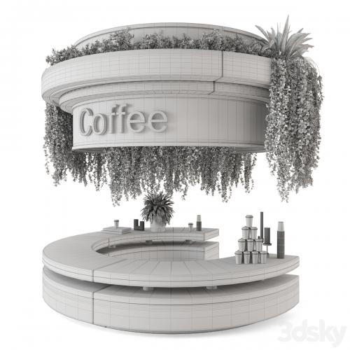 Coffee Reception Desk With Plants - Restaurant Set 1393