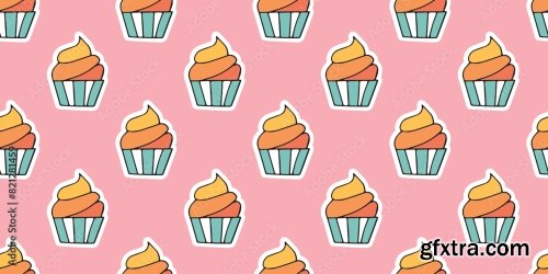 Cupcake Seamless Pattern 6xAI
