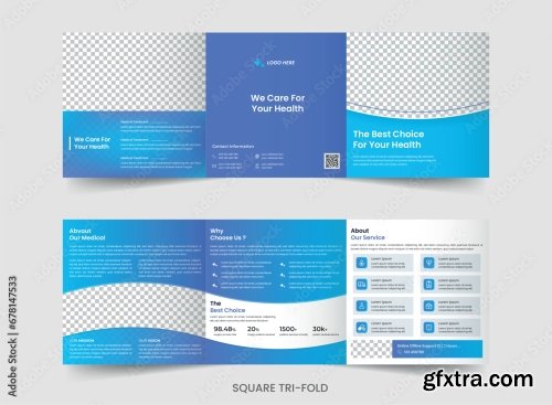 Medical Clinic Healthcare Trifold Brochure Leaflet Layout 6xAI
