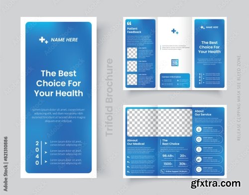 Medical Clinic Healthcare Trifold Brochure Leaflet Layout 6xAI