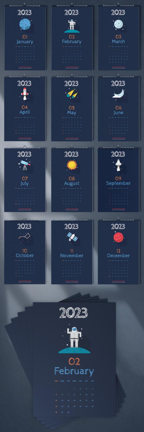 Kid Space Wall Calendar 2023 Layout