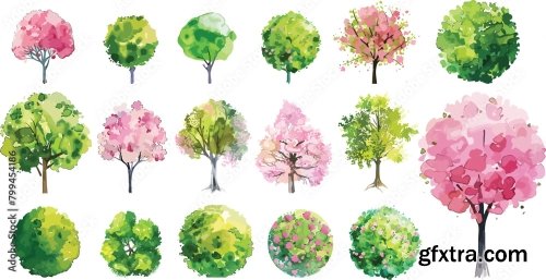 Watercolor Blooming Tree 6xJPEG