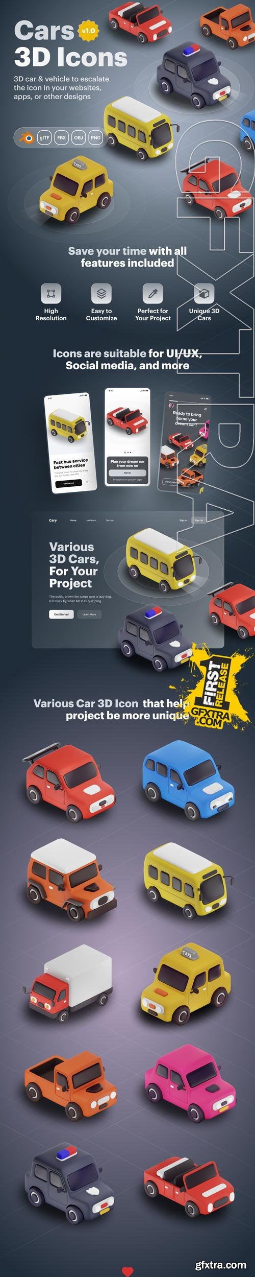 Carly - Car & Vehicle 3D Icon Set Model