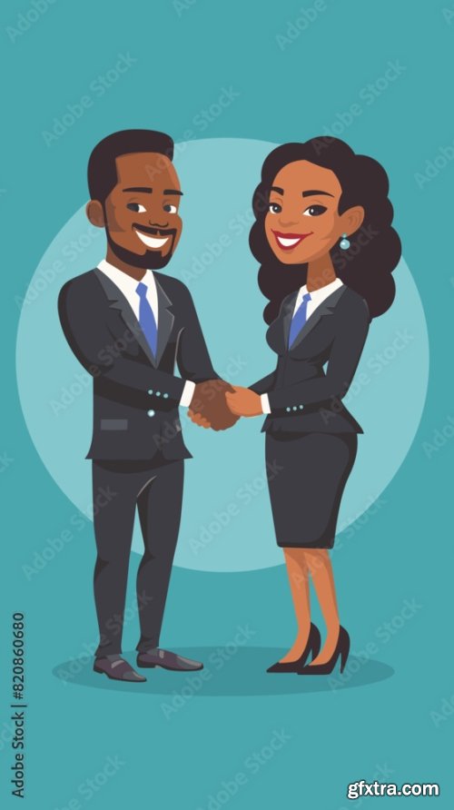 African-American Businessman And Woman Shaking Hands 6xAI