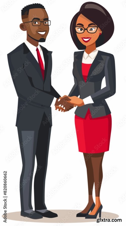 African-American Businessman And Woman Shaking Hands 6xAI