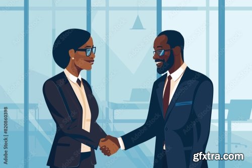 African-American Businessman And Woman Shaking Hands 6xAI