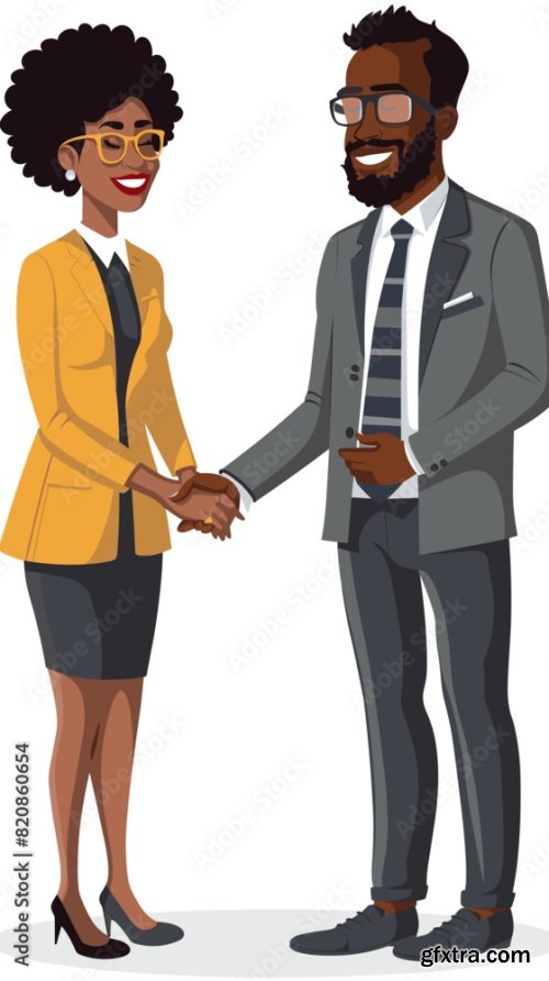 African-American Businessman And Woman Shaking Hands 6xAI