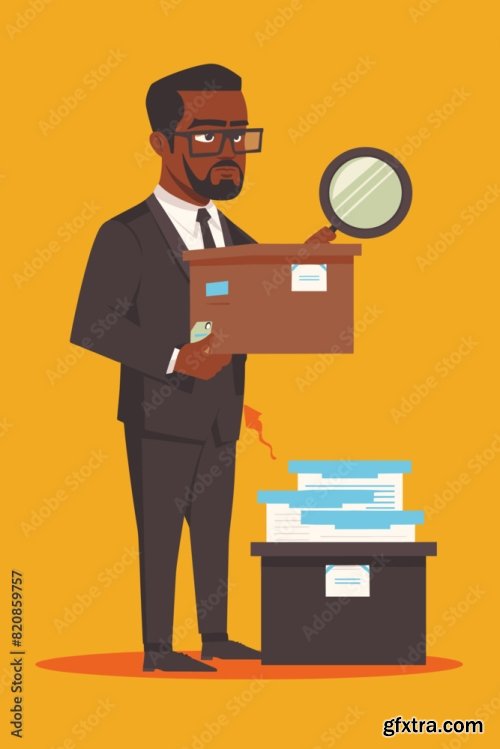 African American Secret Agent Searching Confidential Documents 6xAI
