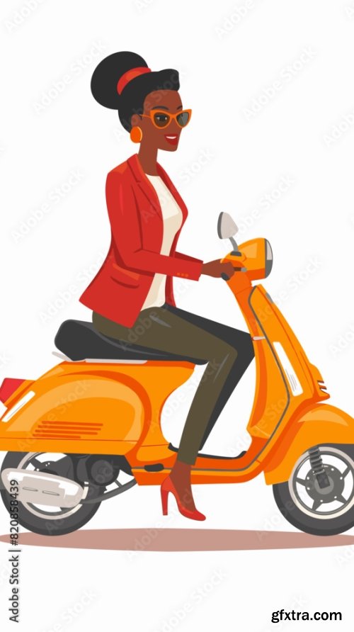 African American Businesswoman Riding Modern Motorbike 6xAI