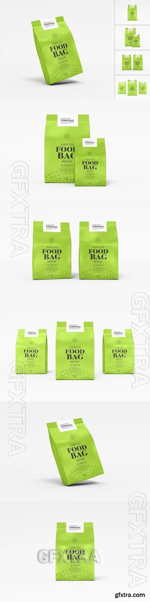 Glossy Food Pouch Bag Packaging Mockup Set N4QEUFR