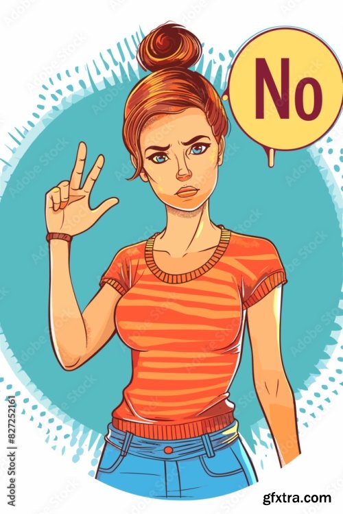 Assertive Woman Gestures No With Raised Hand 12xAI