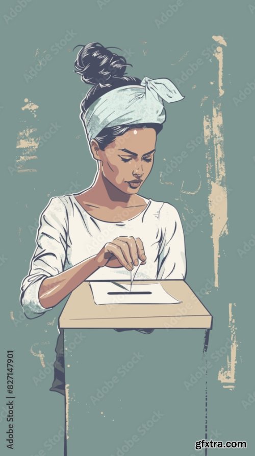 Woman Casting Vote In Ballot Box 6xAI