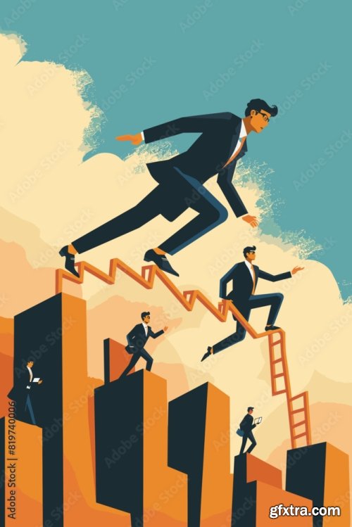 Ambitious Businessman Jumping Over Career Ladder 6xAI