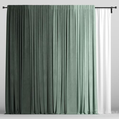 Green curtains with tulle