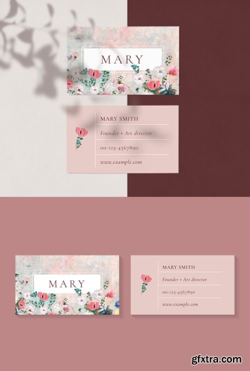 Business Card Layout with Painted Floral Elements