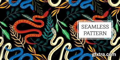 Seamless Pattern Leaves And Snake Trendy Style 19xAI