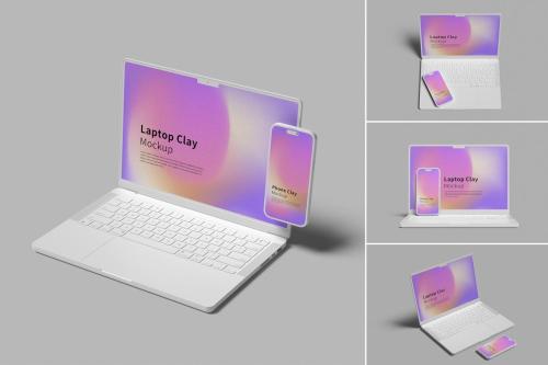 Phone and Laptop Clay Mockup