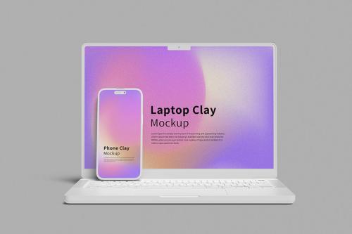 Phone and Laptop Clay Mockup