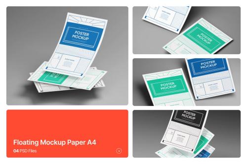 Floating Paper A4 Mockup Design Template