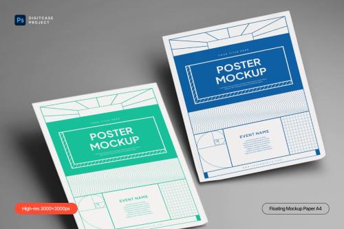 Floating Paper A4 Mockup Design Template