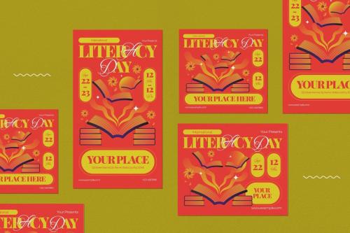 Red Y2k Evolution Literacy Day Flyer Set