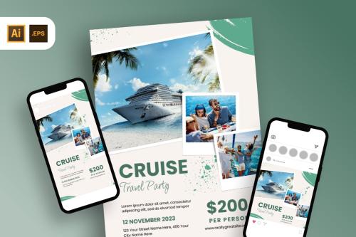 Green Watercolor Cruise Party Promotion Flyer