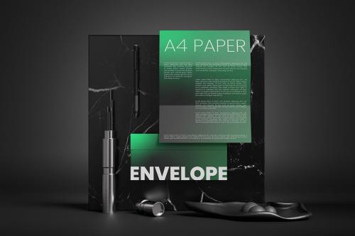 Envelope Mockup with A4 Paper Mockup