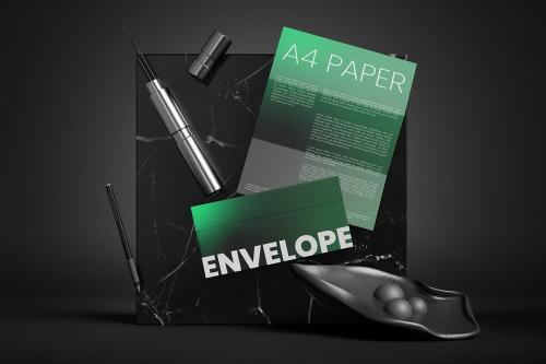 Envelope Mockup with A4 Paper Mockup