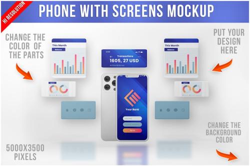 Phone with Screens Mockup