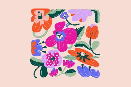 Cream Flat Design Flowers Illustration Set