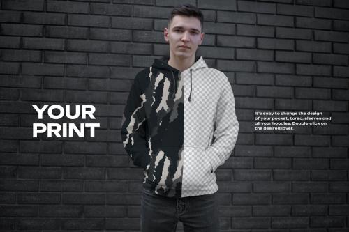 2 Hoodies Mockup Urban Style. Front and Back View 2 Hoodies Mockup Urban Style. Front and Back View