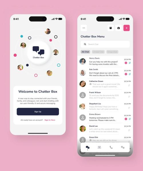Chat Message Mobile App UI Kit Template
