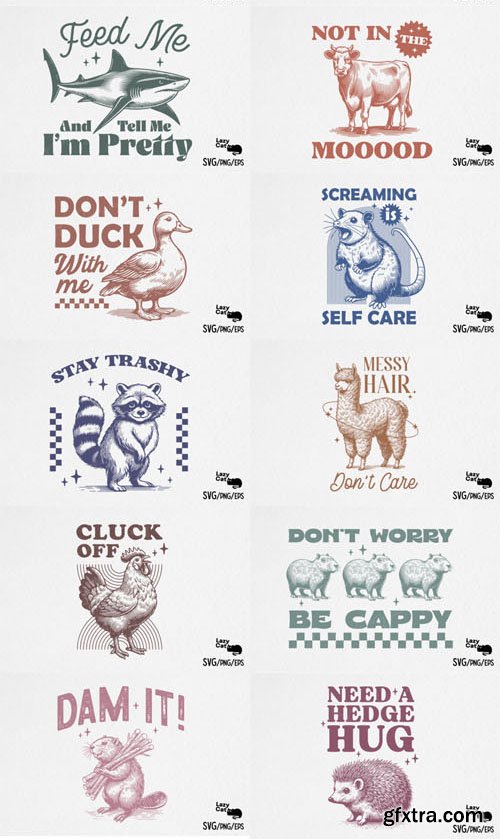 Retro Funny Sarcastic Animal Vector Bundle
