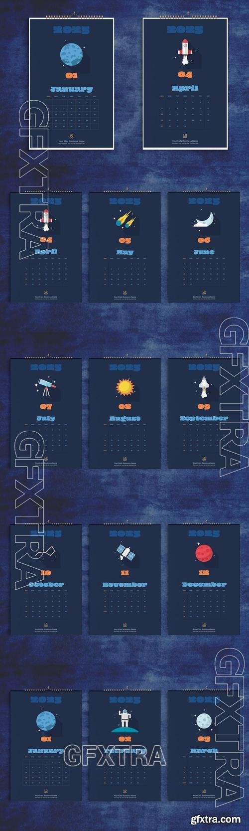 2025 Wall Calendar Kids Space Theme Design HDEDFUR