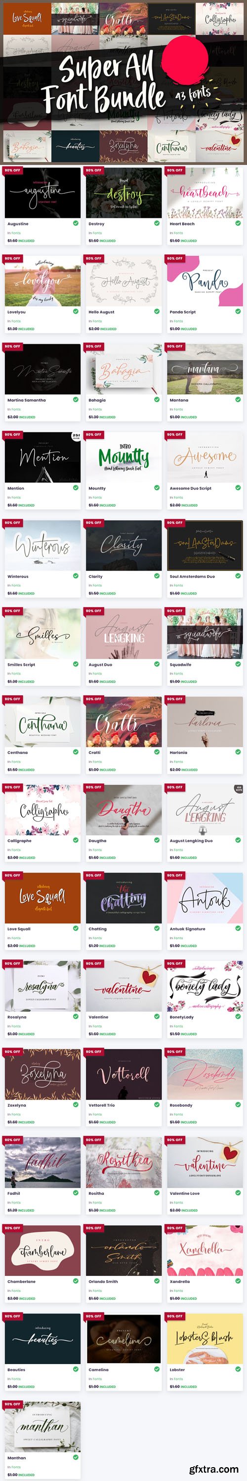 Super All Font Bundle - 43 Premium Fonts Super All Font Bundle - 43 Premium Fonts