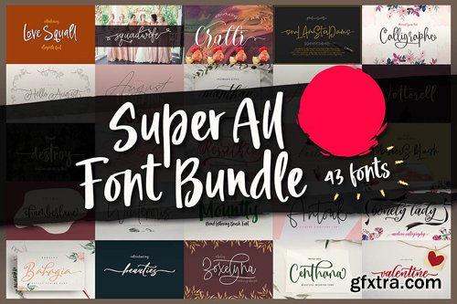 Super All Font Bundle - 43 Premium Fonts Super All Font Bundle - 43 Premium Fonts