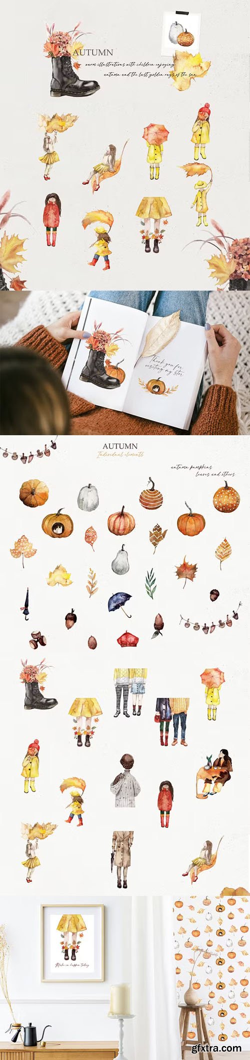 Watercolor Golden Bright Autumn Weather Set Watercolor Golden Bright Autumn Weather Set