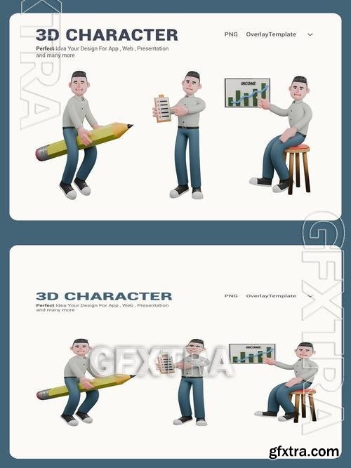 Writer 3D Cartoon Character for Presentations 52VSBT7