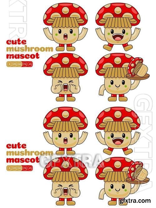 Cute Mushroom Mascot Vector Pack #01 CDA6YBS Cute Mushroom Mascot Vector Pack #01 CDA6YBS