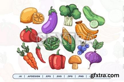 Fresh Fruit and Vegetables Collection Illustration CURDAQK Fresh Fruit and Vegetables Collection Illustration CURDAQK