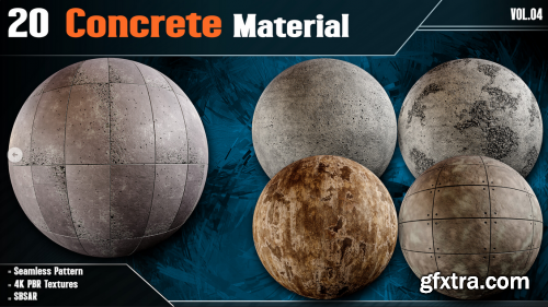 20 Concrete Material - Vol.04 (4K PBR Textures + SBSAR File)