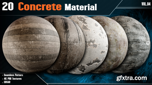 20 Concrete Material - Vol.04 (4K PBR Textures + SBSAR File)