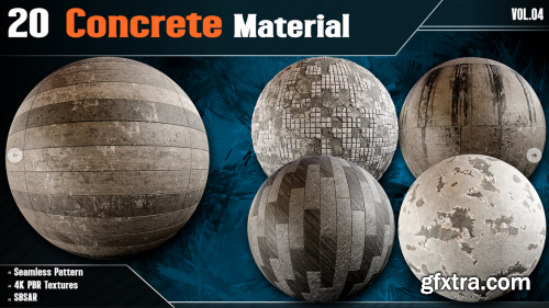 20 Concrete Material - Vol.04 (4K PBR Textures + SBSAR File)