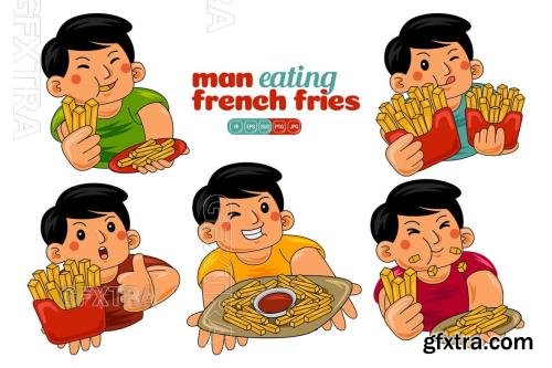 Man Eating French Fries Vector Pack #01 XQJ3FK4