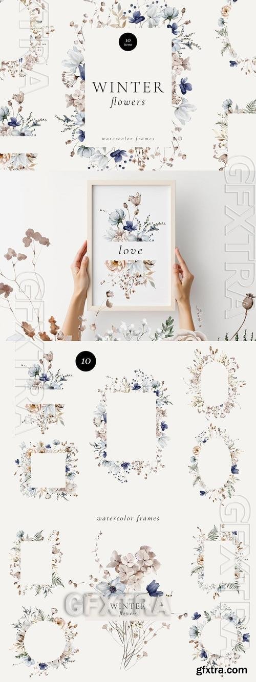 Winter Flowers Watercolor Frames 2L8E3ET
