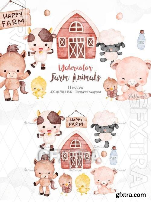 Watercolor Baby Farm Animals MNSEL8Y