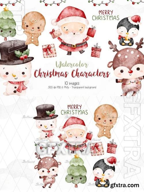 Watercolor Christmas Characters DUPNGYF Watercolor Christmas Characters DUPNGYF
