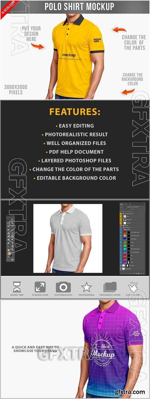 Man Wearing a Polo Shirt Mockup P5AXET8